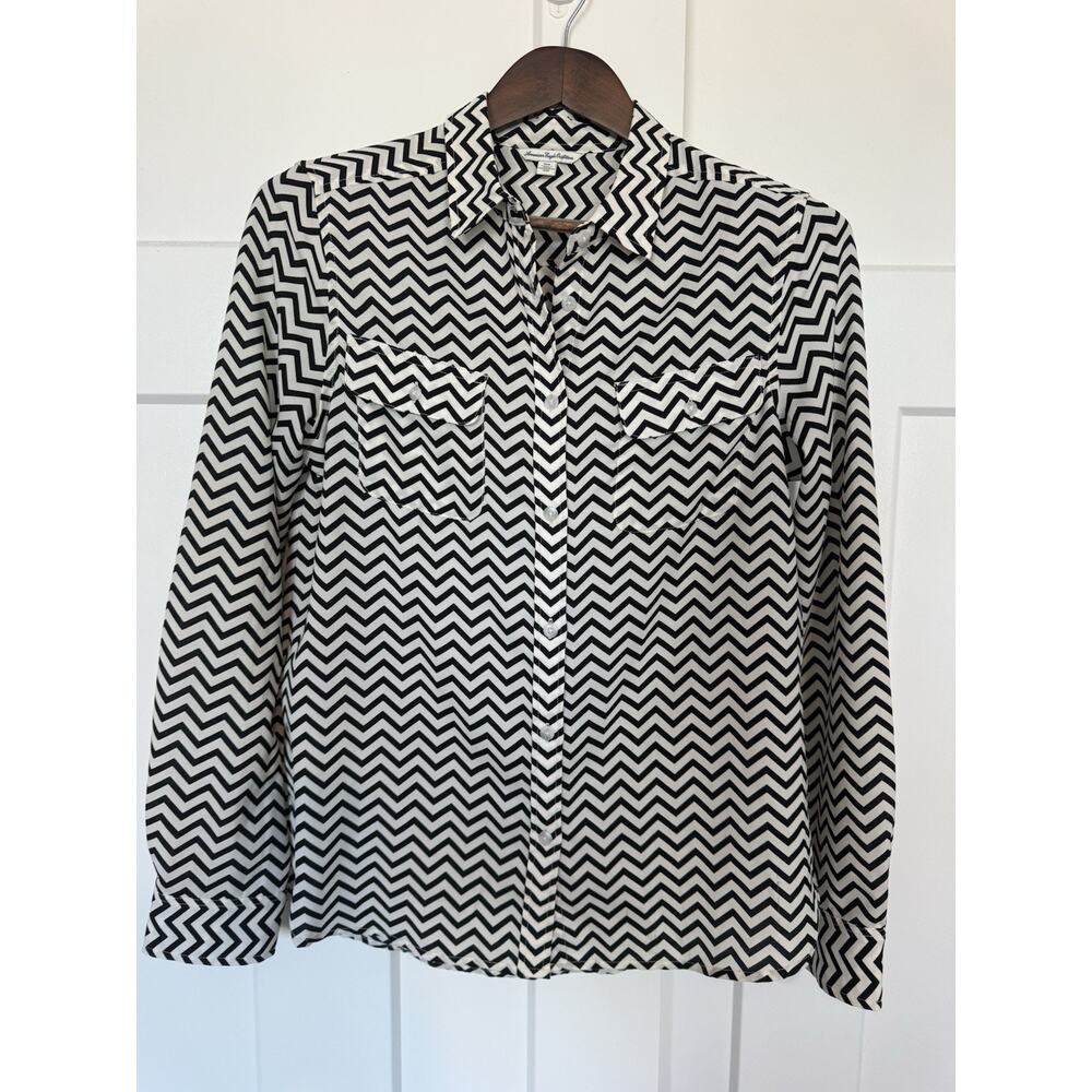 American Eagle Outfitters Black & White Chevron Blouse Medium Y2K Long Sleeve